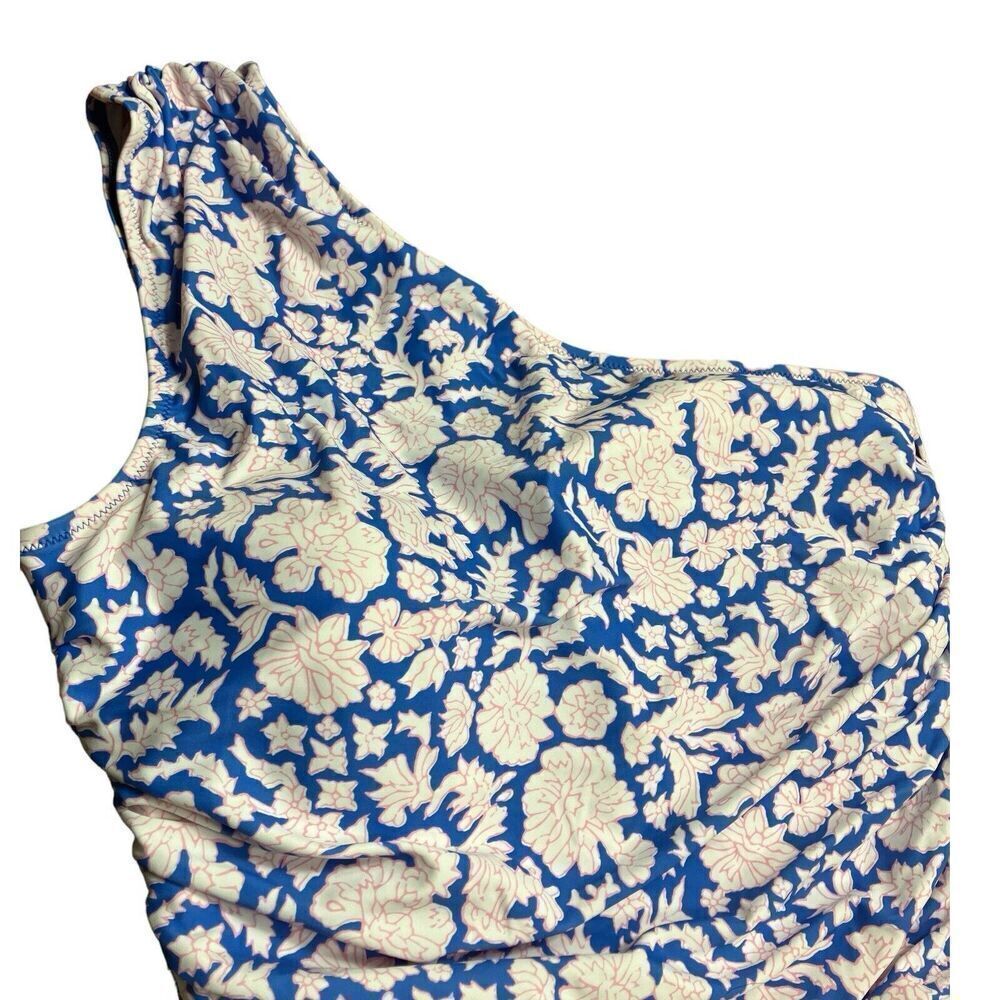 SZ Blockprints J Crew 12 Blue Floral one-shoulder one-piece swimsuit Nila‎ print - Picture 10 of 12